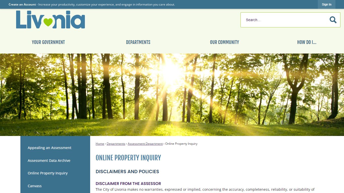 Online Property Inquiry | Livonia, MI